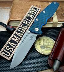 Hinderer Eklipse 3.5" Non-Flipper Skinny Fullered Harpoon Spearpoint Blue/Black G10 Working Finish Ti Working FInish Magnacut Blade - USA MB