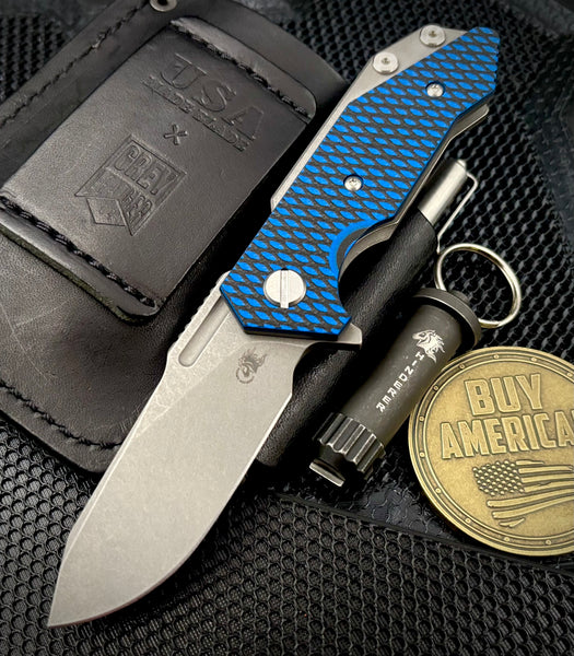 Hinderer Half Track Slicer Gen 2 Blue/Black G10 Working Finish Ti and Working Finish Magnacut Blade