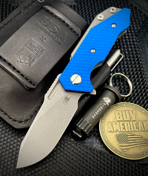 Hinderer Half Track Slicer Gen 2 Blue G10 Working Finish Ti and Working Finish Magnacut Blade