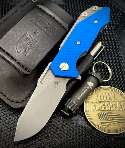 Hinderer Half Track Harpoon Slicer Gen 2 Blue G10 Working Finish Ti and Working Finish Magnacut Blade - USA MB
