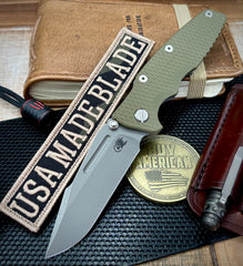 Hinderer Eklipse 3.5" Non-Flipper Skinny Fullered Harpoon Spearpoint OD Green G10 Working Finish Ti Working FInish Magnacut Blade - USA MB