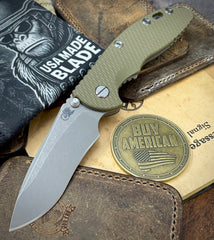 Hinderer XM-18 3.5" Recurve Non-flipper OD Green G10 Working Finish Ti Working Finish Magnacut Blade