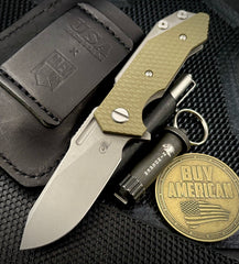 Hinderer Half Track Harpoon Slicer Gen 2 OD Green G10 Working Finish Ti and Working Finish Magnacut Blade - USA MB