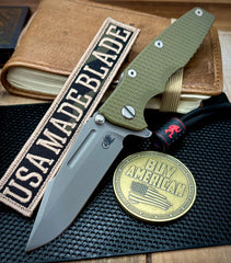Hinderer Eklipse 3.5" Skinny Fullered Harpoon Spanto OD Green G10 Working Finish Ti Working Finish Magnacut Blade - USA MB