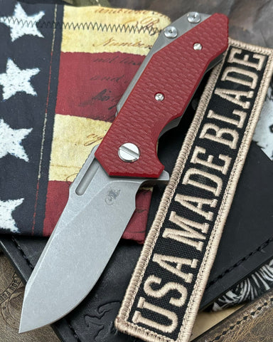 Hinderer Half Track Slicer Gen 2 Red G10 Working Finish Ti Magnacut Working Finish Blade - USA MB
