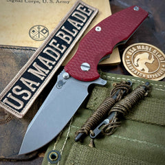 Hinderer Jurassic Hollow Ground Slicer Red G10 Working Finish Ti Magnacut Working Finish Blade