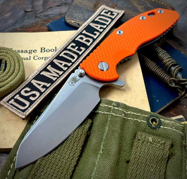 Hinderer XM-18 3.5 Sheepsfoot Working Finish Ti Orange G10 Stonewashed S45VN Blade