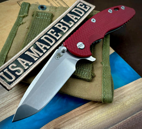 Hinderer XM-18 3.5 Spanto Working Finish Ti  Red G10 Stonewashed S45VN Blade