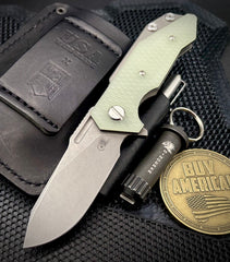 Hinderer Half Track Harpoon Slicer Gen 2 Translucent Green G10 Working Finish Ti and Working Finish Magnacut Blade - USA MB