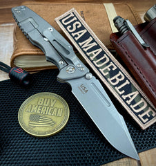 Hinderer Eklipse 3.5" Non-Flipper Skinny Fullered Harpoon Spearpoint Blue/Black G10 Working Finish Ti Working FInish Magnacut Blade - USA MB
