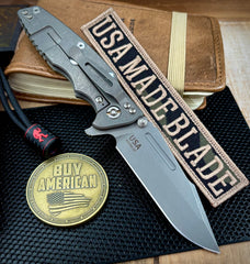 Hinderer Eklipse 3.5" Skinny Fullered Harpoon Spanto OD Green G10 Working Finish Ti Working Finish Magnacut Blade - USA MB