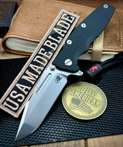 Hinderer Eklipse 3.5" Skinny Fullered Harpoon Spanto Black G10 Working Finish Ti Stonewashed Magnacut Blade - USA MB
