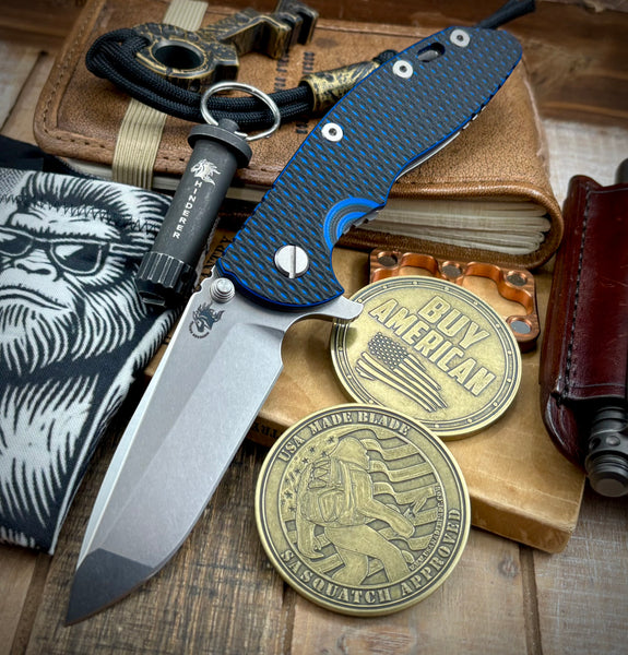 Hinderer XM-18 3.5 Spanto Working Finish Ti  Blue/Black G10 Stonewashed Magnacut Blade