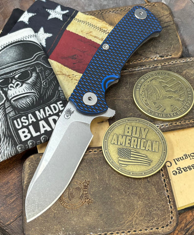 Project X Sheepsfoot Blue/Black G10 Working Finish Ti with Stonewashed Magnacut Blade