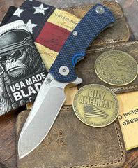 Project X Sheepsfoot Blue/Black G10 Working Finish Ti with Stonewashed Magnacut Blade