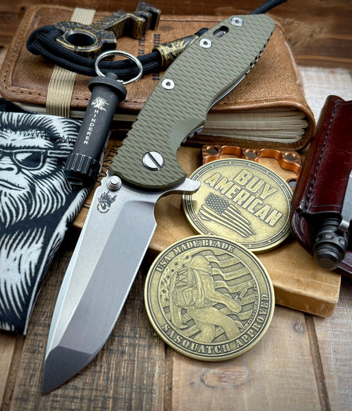 Hinderer XM-18 3.5 Spanto Working Finish Ti  OD Green G10 Stonewashed Magnacut Blade