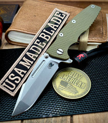 Hinderer Eklipse 3.5" Skinny Fullered Harpoon Spanto OD Green G10 Working Finish Ti Stonewashed Magnacut Blade - USA MB
