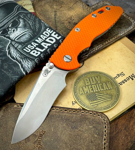 Hinderer XM-18 3.5" Recurve Non-flipper Orange G10 Working Finish Ti Stonewashed Magnacut Blade