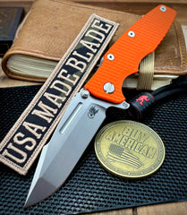 Hinderer Eklipse 3.5" Skinny Fullered Harpoon Spanto Orange G10 Working Finish Ti Stonewashed Magnacut Blade - USA MB