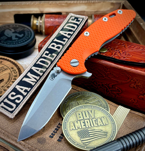 Hinderer XM-18 3.25 Spanto Orange G10 Working Finish Ti and Stonewashed Magnacut Blade