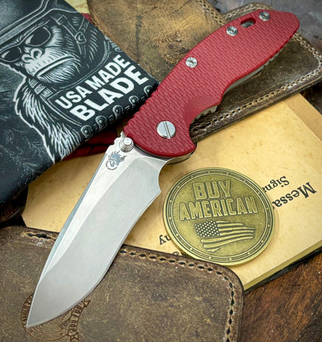Hinderer XM-18 3.5" Recurve Non-flipper Red G10 Working Finish Ti Stonewashed Magnacut Blade