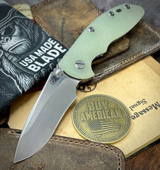 Hinderer XM-18 3.5" Recurve Non-flipper Translucent Green G10 Working Finish Ti Stonewashed Magnacut Blade