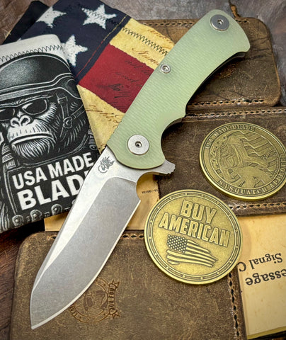 Project X Sheepsfoot Translucent Green G10 Working Finish Ti with Stonewashed Magnacut Blade