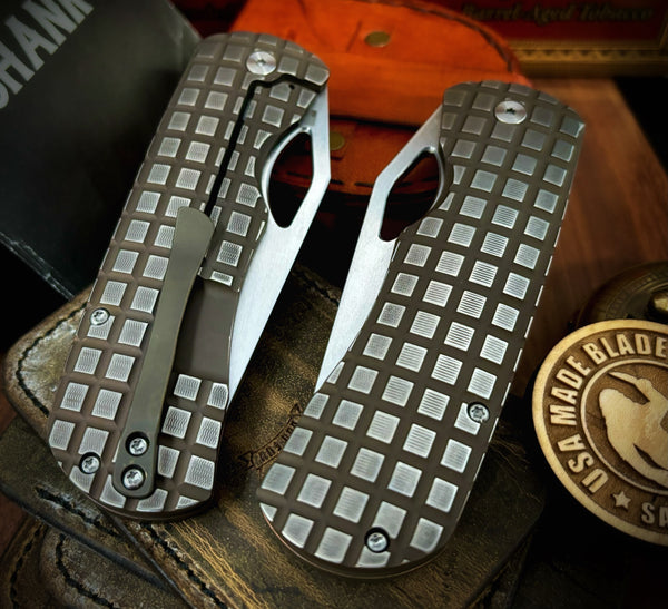 Worn In Flats McNees Knives Dixon Full Ti  Worn Flats Atomic Bronze Frag Ti with 3.75