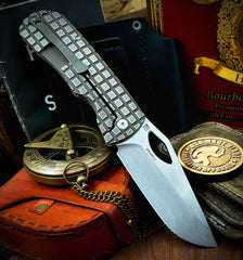 Worn In Flats McNees Knives Dixon Full Ti  Worn Flats Atomic Bronze Frag Ti with 3.75" Magnacut Satin Stonewashed Blade and Satin Hardware