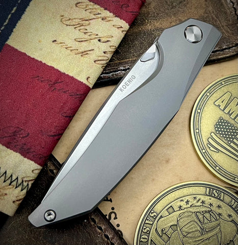 Koenig Xenon with M390 Burnished Blade with Polished Flats and Smooth Ti Handles XE111111111 - USA MB