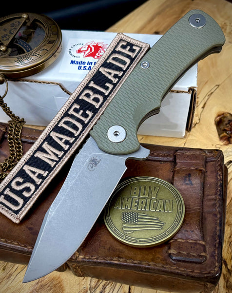 Project X OD Green G10 Battle Bronze Ti with Working Finish S45 Clip Point Blade