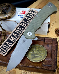 Project X OD Green G10 Battle Bronze Ti with Working Finish S45 Clip Point Blade