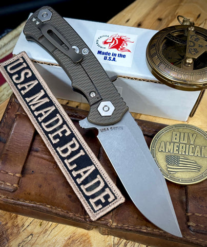 Project X OD Green G10 Battle Bronze Ti with Working Finish S45 Clip Point Blade