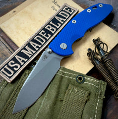 Hinderer XM-18 3.5" Non Flipper Hollow Ground Slicer Working Finish Ti Blue G10 20CV Working Finish Blade