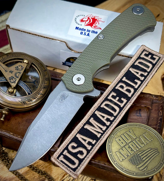 Hinderer Project X OD Green G10 Working Finish Ti with Working Finish S45VN Blade
