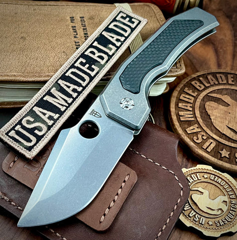 Zermeno Custom Knives Tyr Full Ti with Carbon Fiber Inlay, Magnacut Blade, Ti BackSpacer, Ti Pocket Clip, and Ti Hardware
