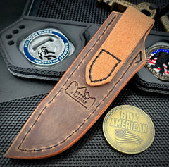 Koenig HELO Fixed Blade with Black DLC Magnacut Blade Black Micarta Handles and Leather Sheath   HELO711
