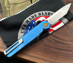 Carolina Blue and Bronze Tactile Knife Company Tanto Rockwall Thumbstud Ti Liner Lock in Magnacut - USA MB