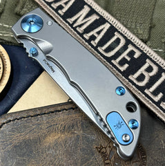 Spartan Harsey Folder 3.25 Stonewashed Magnacut Blade with Blue Anodized Hardware