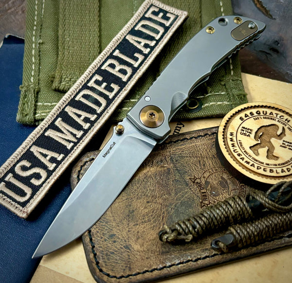 Spartan Harsey Folder 3.25 Stonewashed Magnacut Blade with Bronze Anodized Hardware