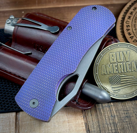 McNees Knives Dixon Atomic Violet Diamond Mill Ti with 3.75" Magnacut Stonewashed Blade and Stonewashed Ti Hardware