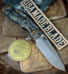 Skull Pattern Hinderer XM-18 3.5 Spanto Customized Battle Black DLC Ti Blue/Black G10 Stonewashed Magnacut Blade Bronzed Out HW