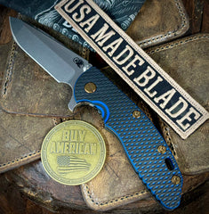 Skull Pattern Hinderer XM-18 3.5 Spanto Customized Battle Black DLC Ti Blue/Black G10 Stonewashed Magnacut Blade Bronzed Out HW