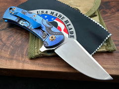 Nicholas Nichols Guppy Folder Full Ti with Scratch Blue Kraken with Bronze HW - USA MB