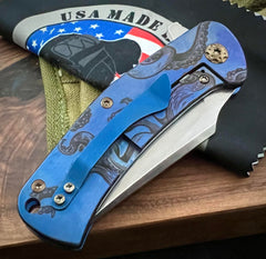 Nicholas Nichols Guppy Folder Full Ti with Scratch Blue Kraken with Bronze HW - USA MB