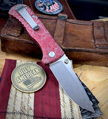 Topo Defiant-7 Talos Button Lock with Magnacut Blade and customized Red Hardcoat Anodized Aluminum Handles