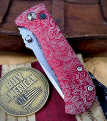 Topo Defiant-7 Talos Button Lock with Magnacut Blade and customized Red Hardcoat Anodized Aluminum Handles