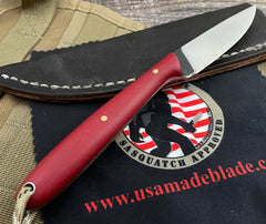 T.M. Custom Knives Bird and Trout Knife Red Micarta and O1 - USA MB