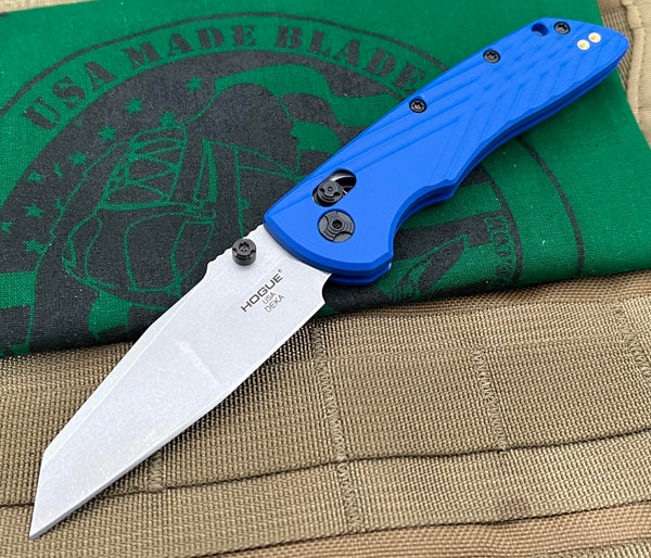 Hogue Deka ABLE Lock  Sculpted Blue Polymer Handles and Stonewashed Magnacut Wharncliffe Blade