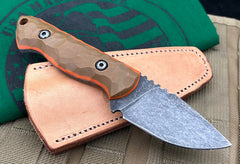 Neely Knife & Tool Bantam with textured Brown/Orange G10, Jou Fuu Leather Sheath, and 1095 Steel - USA MB